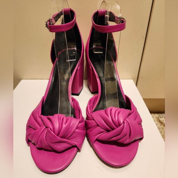 Rebecca Minkoff "Capriana" Fuchsia Leather Chunk Heel Sandals Sz.8.5 Ret.$175 - Picture 2 of 10
